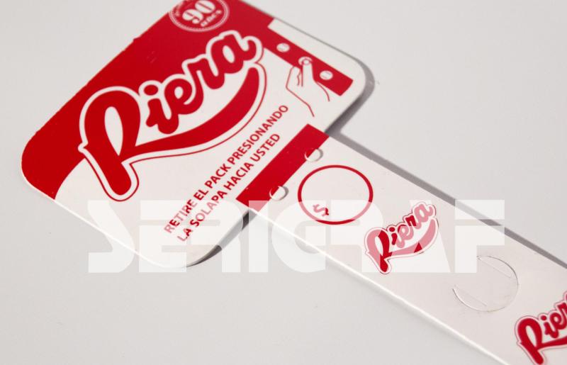 Tiras Impulsivas publicitarias para destacar productos en góndola, impresas en serigrafía sobre plástico